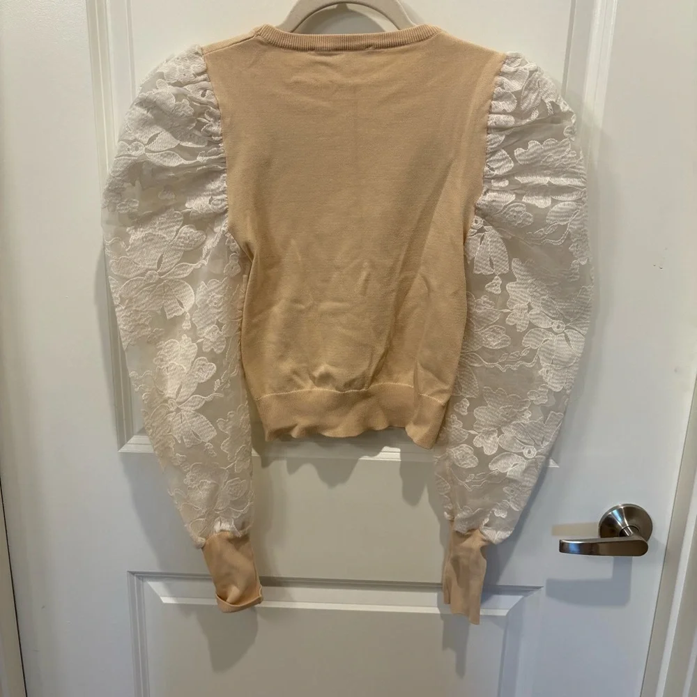 Zara Cream Lace Puff Sleeve Top